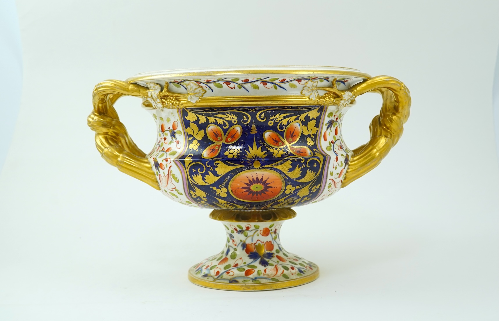 A large Bloor Derby Imari twin handled campana shaped urn, early 19th century